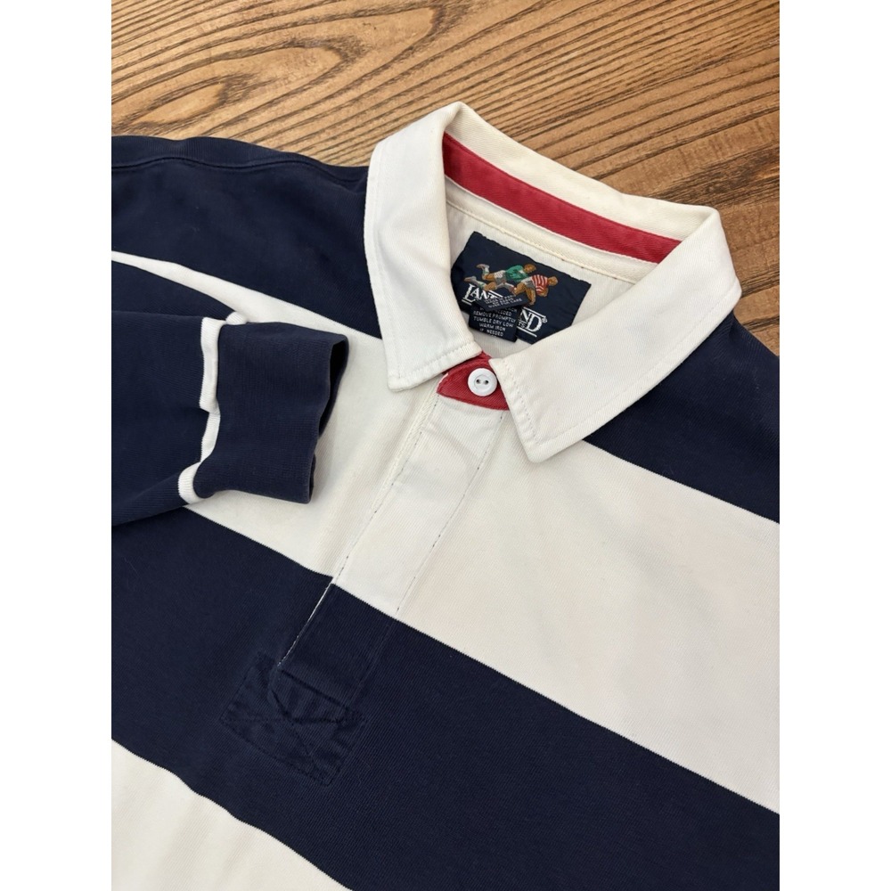 Vintage 90s Lands End Men's XLT Navy White‎ Color Block Rugby Long Sleeve Shirt